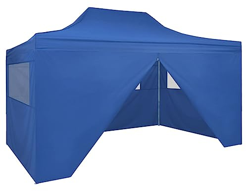 HOMIUSE Tente pliante pop-up avec 4 panneaux latéraux, 3 x 4,5 m, tonnelle de jardin, tonnelle de jardin, tonnelle pliable, tonnelle de jardin, tonnelle de fête, pavillon pop-up, bleu