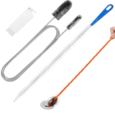 Abflussreiniger und Reiniger Werkzeug 3 Stück, 155 cm Doppelendige Abflussrohrreinigungsbürste, 45 cm Spülbecken Unblocker Bürste, 50 cm Haar Clog Remover, Sanitär Unclogger Werkzeug für Badezimmer