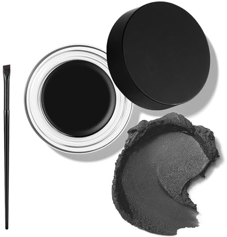 Gel Eyeliner Set 2In1,Schwarzer Gel-Eyeliner, wasserfestes,Eyeline Gels Wischfester Kajalstift Make-up Hochpigmentiertes Augen-Make-up-Set,Lasting (#1)