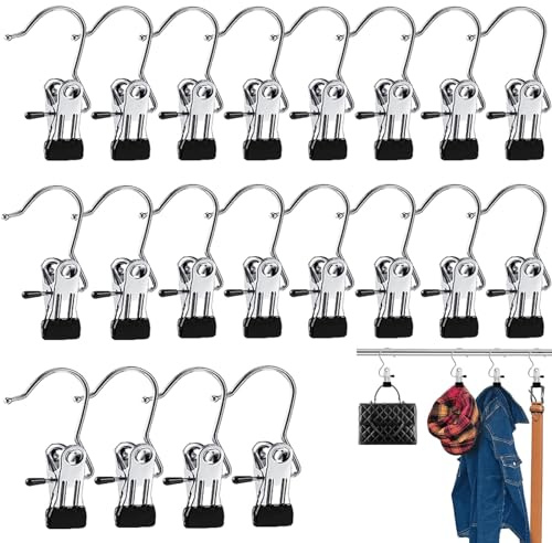 20 Pièces Cintre Pince Crochet à Linge Portable, Crochet de Chaussure, Clips Métalliques Rotatifs à 360° pour Cintres de Bottes, Pour Pantalons, Chaussures, Serviettes, Foulards, Chapeaux
