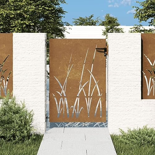ShGaxin Puerta de jardín Acero corten diseño Hierba 85x125 cm, Puertas para Jardin, Puertas De Exterior, Valla Jardín, Rejas para Puertas De Entrada