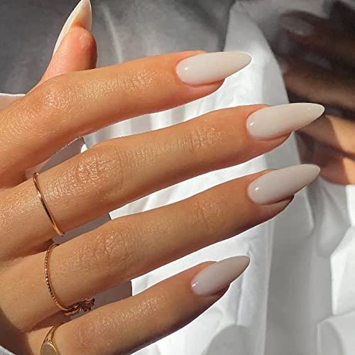 JUSTOTRY 24 Stück Gradient Weiß Nägel Zum Aufkleben Oval Kurz,Glossy Milchig Press on Nails,Einfarbig Mandel Kunstnägel Fake Nails Mittel für Nails Art,Fingernägel zum Aufkleben für Frauen