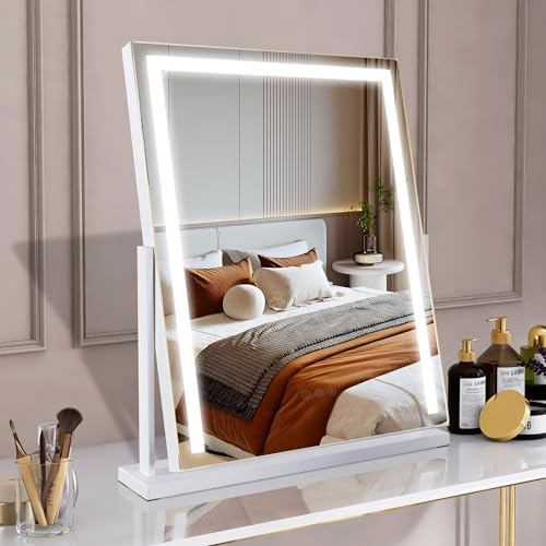 MantoLite Espejo Maquillaje Táctil Iluminado Giratorio 360° 52 cm Blanco