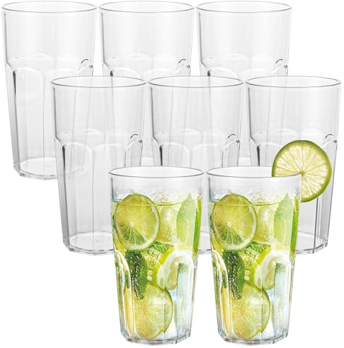 FWEEK Lot de 8 gobelets empilables en plastique transparent - Réutilisables - Incassables - 500 ml