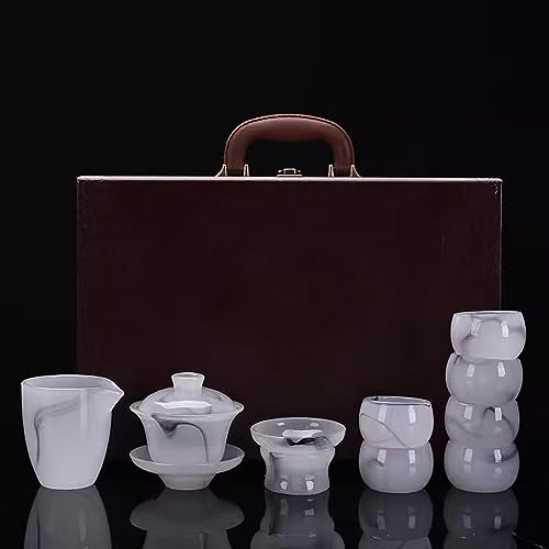 XaEjNzwDT Tetera marroqui teteras para te Juego de te Juego de té de Jade Blanco de Vidrio, Juego de té de Kung Fu de Porcelana de Jade(Color:C,Size:)