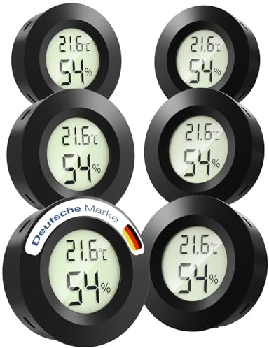 MAVORI® 6 pz. Mini termometro digitale & igrometro mini: Misuratore di umidità interna preciso & termometro piccolo per la misura della temperatura e dell'umidità (nero)