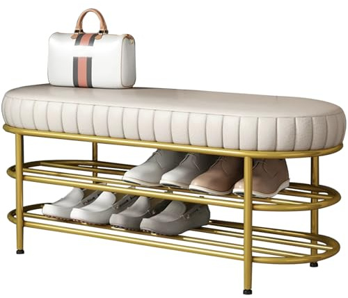 AnYaBinni Metall Schuhregal, Schuhregal aus Metall mit Sitzbank, Sitzfläche, Sitzbank mit Stauraum, Garderobenbank für Schuhaufbewahrung für Wohnzimmer, Flur, 60~120 * 37 * 47 cm