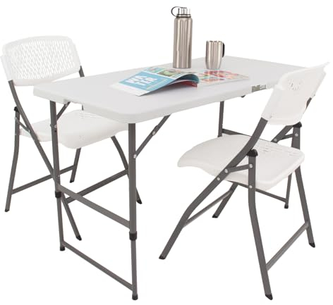 TRUTZHOLM Campingset eckig Klapptisch 120x60 cm mit 2 Klappstühlen Kunststoff/Stahl pulverbeschichtet Campingtisch Partytisch Reisetisch mit Tragegriff