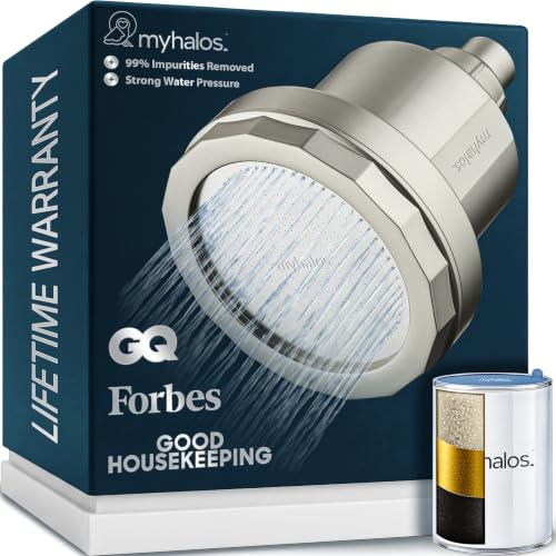 MyHalos® Filtered Shower Head, Shower Filter for Hard Water, High Pressure | Reduces Chlorine & Heavy Metals, Easy Install, No Tools, Universal Fit, Long-Lasting Cartridge