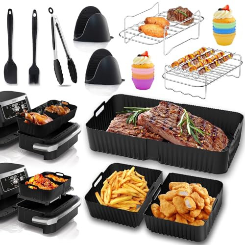 Heißluftfritteuse Zubehör für Ninja Foodi Flexdrawer AF500EU 10,4L - 22 Stück Ninja Airfryer Silikonform Zubehör Set, 1x10,4L & 2x5,2L Airfryer Silikon Einsatz mit Weiteres Dual Ninja Airfryer Zubehör