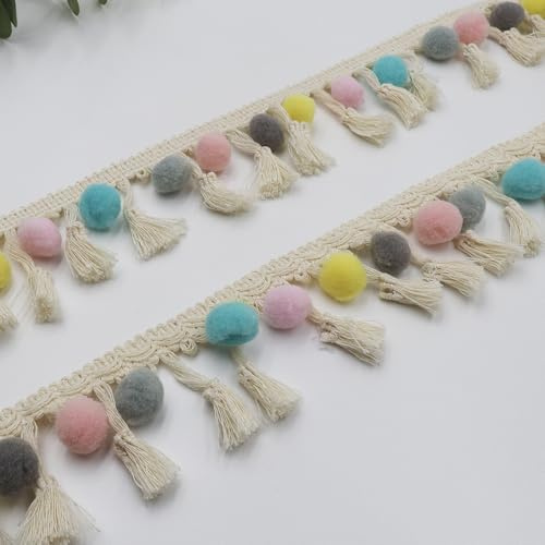 WANYIG Passamaneria con Pompon Decorativa Accessorio per Cucito Fai da te, Pom Pom Frangia Trim, bordo pom pom colorati per abbigliamento, costumi, cucito, decorazioni (B#, 3M)