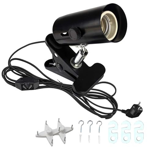 FSLiving Modern Klemmleuchte, Einstellbar Clip auf Schreibtisch Leselampe, Clamp Nachttischlampe mit Flexarm, 1x E27 Fassung max. 60 Watt für Schreibtisch, Nachttisch, Regal - Schwarz BD1872