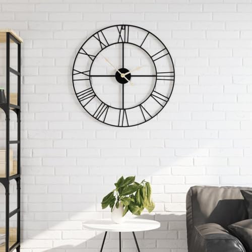 Brokky Orologio da Parete Nero Ø50 cm in Ferro-Orologio da Parete Adesivo Grande - Particolari Moderni - Orologio da Muro per La Casa Soggiorno Cucina Camera da Letto Ufficio Decorazione