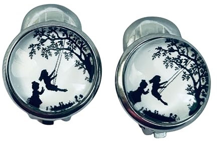 Cabochon Ohrclips spielende schaukende Kinder schwarz weiß mit Polster Edelstahl 12 mm