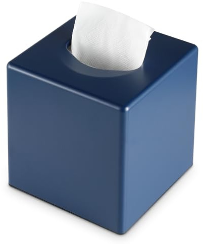 Y-in Hand Tissue Box Cover, Square Facial Tissue Holder Storage for Bathroom Vanity, Countertops, Dressers, Night Stand, Parlors and Offices - Navy Blue