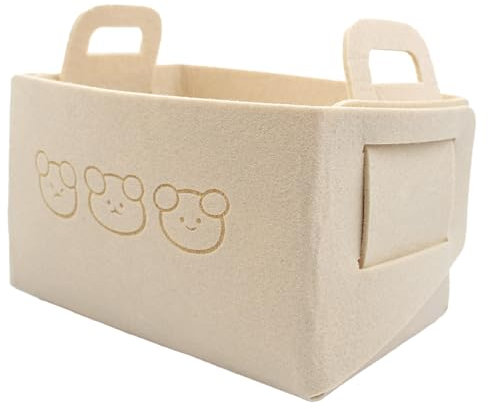 1pc Scatole Portaoggetti,18 x 13 x 12cm Portaoggetti Pieghevoli Confezione Cesto Portaoggetti in Tessuto Cesta Portabiancheria,Cestino in Feltro con Manico per Vestiti,Asciugamani-Beige