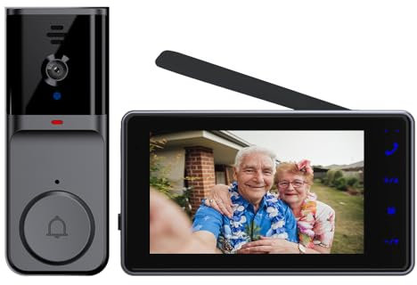 Sonnette sans Fil avec Camera avec écran IPS 4.3 1080P Visiophone sans Fil avec Détection Humaine PIR Pas de WiFi Requis Audio Bidirectionnel la Fonction de Vision Nocturne Interphone Video étanche