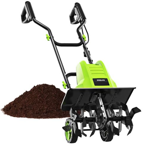 STEELITE 16-Inch Corded Electric Tiller, 13.5 Amp Powerful Garden Cultivator for Soil Preparation and Landscaping – Lightweight, Durable, and Easy to Use