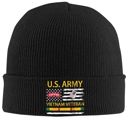 SwpWab US Sapper Vietnam Veteran Cozy Winter Essential: Hand-Knitted Hat Ultimate Warmth Black