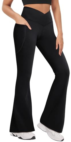 Zhiaek Pantaloni Yoga Donna Vita Alta con Tasch Leggins a Zampa Sportivi Push Up Fared Leggings Elasticizzati Palestra Fitness Danza Casual