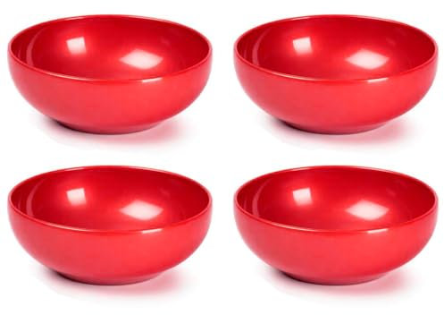 Tradineur - Pack de 4 cuencos de plástico, boles, tazones reutilizables y reciclables, aptos para uso alimentario y microondas, fabricados en España (Granate - Ø 16 cm - 800 ml)