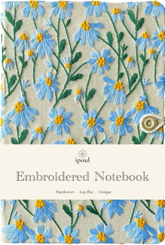 ipoul Millimeterpapier-Notizbuch, Hardcover, flach liegend, A5, 20,3 x 15,2 cm, kariertes Notizbuch, Gitterpapier, Blumen-Tagebuch, gesticktes Notizbuch, Mathe-Notizbuch, hübsches Tagebuch