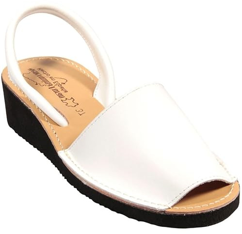 HECHO EN ESPAÑA Sandali Ibicencas, Menorquinas in Pelle con zeppa, altezza 4 cm, Ibicencas Estive, Cuoio, Suola leggera, 38 EU