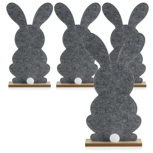 com-four® 4X Deko Aufsteller für Ostern, Niedlicher Filz-Osterhase | Osterdeko zum Hinstellen - Osterdekoration aus Holz und Filz