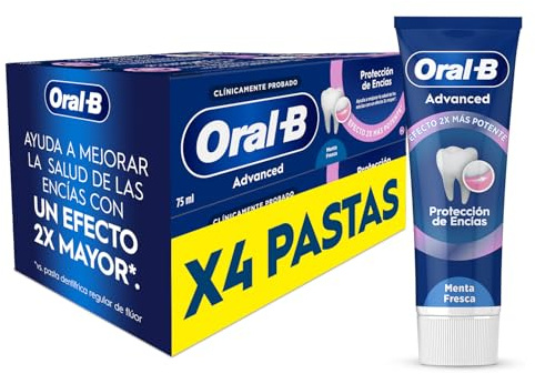 Oral-B Advanced Protección de Encías Pasta de Dientes, Pack Ahorro 4x75 ml | Dentífrico con Fluoruro de Estaño, Cuidado de Encías, Protección contra La Placa, Sabor Menta Fresca