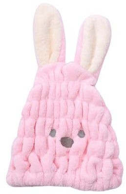 Healeved Kinder Haartrockenturban mit Cartoon Hasenmotiv aus Polyester Saugfähiges Schnelltrocknendes Handtuch für Täglichen Gebrauch zu Hause und Reisen Zufällige Farbe