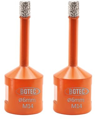 BGTEC Punte Trapano Diamantate - 2 pezzi 6MM Foretto Diamantato con Filettatura M14 per Piastrelle, Ceramica, Marmo, Granito, Pietre Naturali