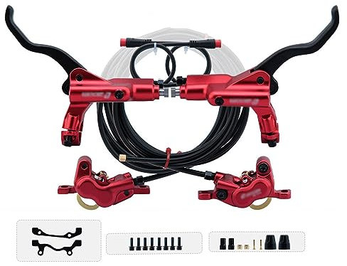 HSIRYAOHD E-Bike Hydraulic Disc Brake Set 4-Pistons 2-PIN Power-Off Electric Bike Disc Brake Kit Double Brake Oil Disc Brake 2300mm Front Rear Hose With Mounting Adapter Fit