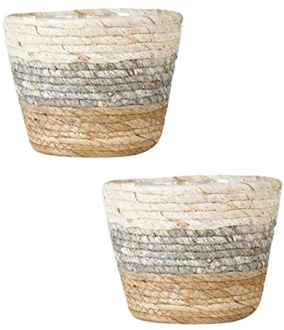 Toyvian 2pièces Paniers De Fleurs Paille Tressée Pots Décoratifs pour Balcon Et Jardin Paniers Intérieurs Naturels