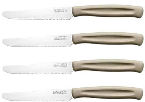 Sicignano | Coltello da Tavola in Acciaio Inox 10,7cm con Manico Colorato in PP, Lavabile in Lavastoviglie, Taglio Preciso per Uso Alimentare (Tortora, 4 pezzi)