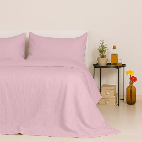 Zenoni & Colombi Completo Lenzuola in Lino 100% Naturale – Comprende Lenzuolo Sopra, Lenzuolo Sotto con Angoli e 2 Federe – Made in Italy (Rosa, Matrimoniale)