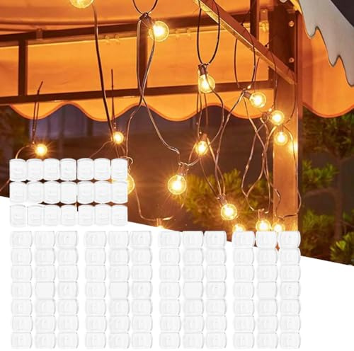 100 Transparente Lichterketten-Clips mit 100 Mini-Klebestreifen, Selbstklebende Klebehaken, Mini Klare Haken zum Verzieren für Weihnachtsdekoration und Festbeleuchtung, Kein Bohren Erforderlich