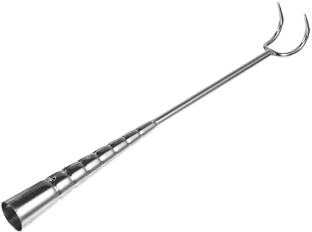 TOPPERFUN Crochet en Acier Inoxydable pour Barbecue Double Griffe et Manche Long, Ustensile Pratique pour Saisir Viande et Saucisse Pendant Vos Grillades