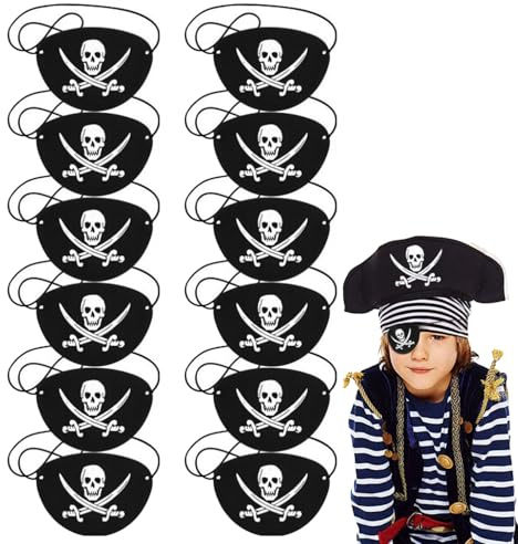 UNIHOC 12 Stück Augenklappe Pirat, Piraten Augenklappe, Pirate Eye Patches, Augenklappen Piratenparty, Augenklappe, Piraten Zubehör, Piraten Deko Kindergeburtstag, für Halloween Pirate Theme Party