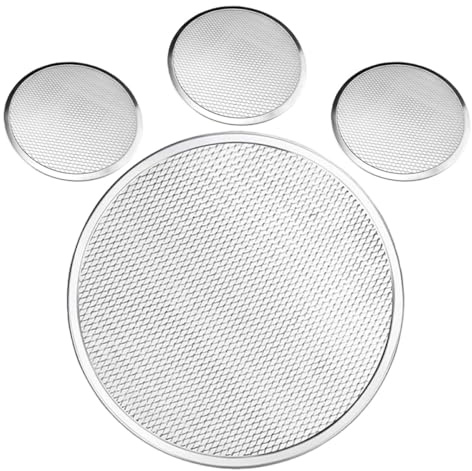 Parliky Lot de 4 set de Plaques à Pizza Perforées en Aluminium Épais 20 CM Grille à Pizza en Maille Antiadhésive pour Cuisson au Four Barbecue et Pâtisserie Plateau Rond Réutilisable