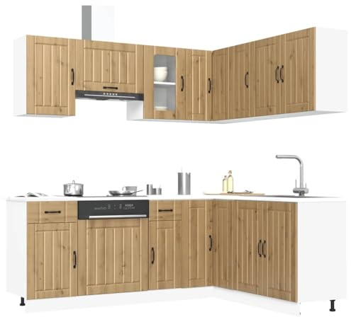 ACAGALA Küchenschrank Set 11-TLG. Küchenzeile Einbauküche Eckküche ohne Arbeitsplatte & Elektrogeräte, Erweiterbar Modular, Küchenblock für Selbstmontage und kleine Küche, Eiche handwerklich