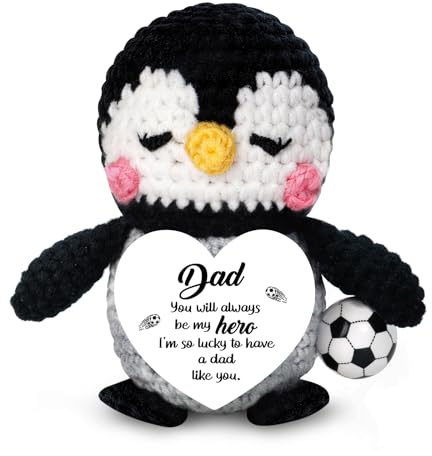 Unictop Dad Gifts, Dad Birthday Gifts Cute Handmade Emotional Crochet Penguin with Football, Christmas,Fathers day Thanksgiving for Daddy from Daughter Son