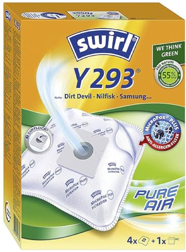 Swirl Y 293 MicroPor Plus Staubsaugerbeutel für Dirt Devil, Nilfisk, Samsung Staubsauger, Anti-Allergen-Filter, 4 Stück inkl. Filter, 203719