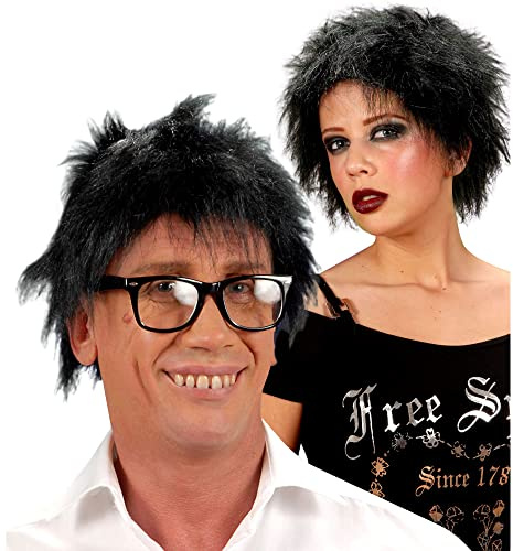 W WIDMANN MILANO Party Fashion - Nerd Perücke Kurzhaar schwarz | Schwarze Kurzhaar-Kunsthaarperücke - Kostümaccessoire für Nerd-, Professor- und Karnevalskostüme
