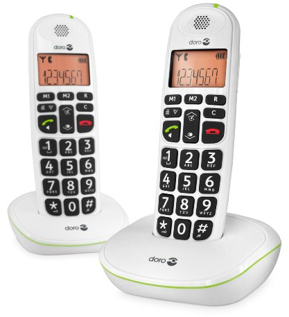 Doro PhoneEasy 100W DECT Cordless Phone with Amplified Sound and Big Buttons, NO Answerphone (Twin Set/White) [UK and Irish Version]