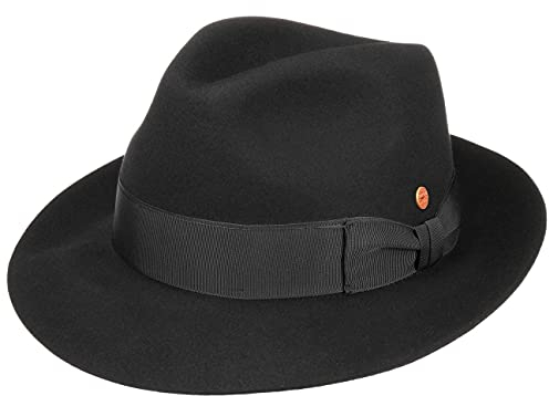 Mayser City Fanal Bogarthut Herrenhut Haarfilzhut Filzhut Fedora Damen/Herren - Made in The EU mit Futter, Ripsband Herbst Sommer Frühjahr Winter Frühling-Sommer Herbst-Winter - 57 cm schwarz