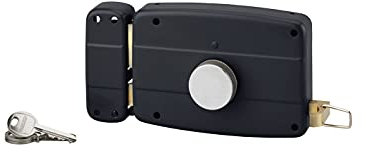 THIRARD - Serrure en Applique à Bouton pour Porte de Garage à Battant - Gauche - 140 x 90 mm - Axe 70 mm - Noir - 3 Clés - Coffre et Gâche Acier Embouti - Cylindre de Sûreté