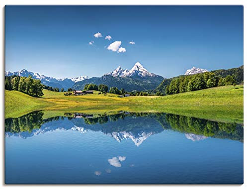 ARTLAND Wanddeko Leinwand Bilder Wandbild 80x60 cm Landschaften Berge Fotografie Blau Landschaft in den Alpen T9QB