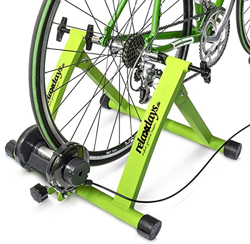 Relaxdays Unisex – Erwachsene Rollentrainer Inklusive Schaltung 6 Gänge für 26-28 Zoll bis 120 kg Belastbar Indoor Fahrradfahren Stahl, Grün, Standard