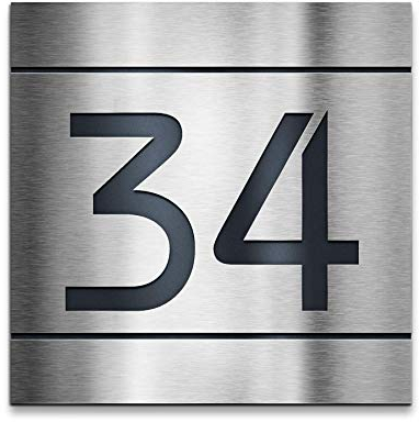 Metzler Hausnummer Edelstahl, individuelles Hausnummernschild, Hausnummer in Anthrazit aus Edelstahl, rostfrei, robust, gebürstet, 3D-Effekt, Unterputz-Montage, Made in Germany, Größe: 23 x 23 cm