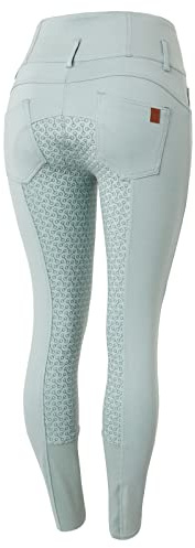 HORZE Damen Reithose Tara, High Waist Reithose mit Vollbesatz Silikon und Taschen, Grün, 38